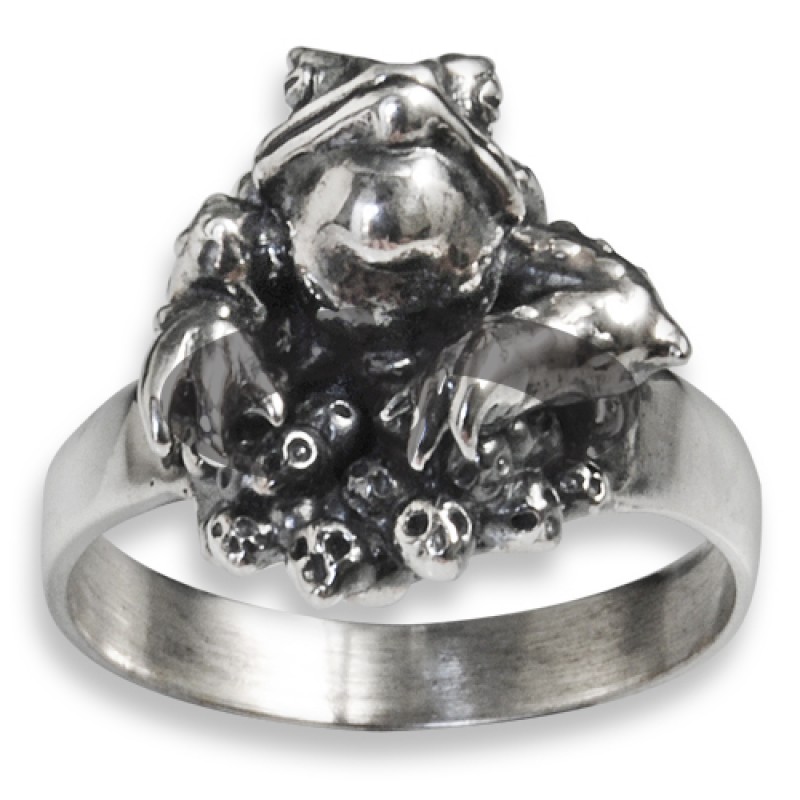 Anello Pirata Boland - Argento-Verde Con Teschi E Pietra, Regolabile, Per Costumi Carnevale E Halloween - Foto 5