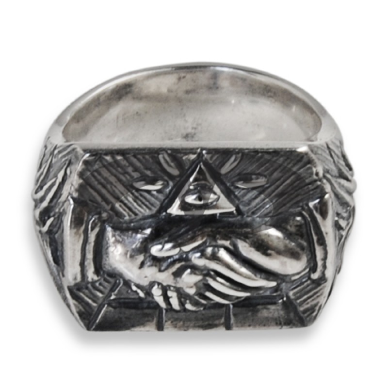 Anello in Argento con stretta di mano Massonica