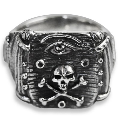Anello Massonico in Argento con Occhio della Provvidenza e Teschio