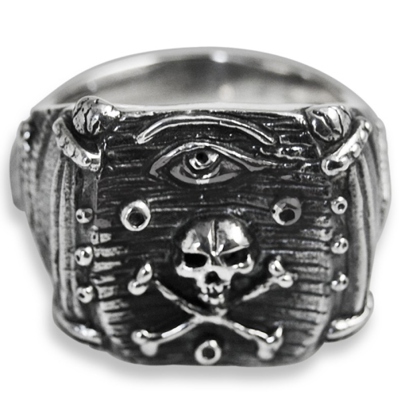 Anello Massonico in Argento con Occhio della Provvidenza e Teschio
