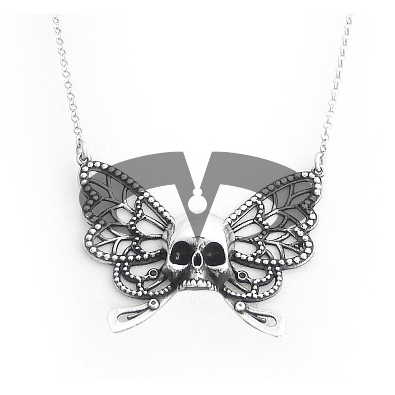Collana in Argento El Rana Farfalla e Teschio Grande