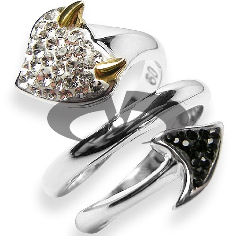 Anello Coda Diavolo argento e Swarovski bianchi&neri Crystal Evolution