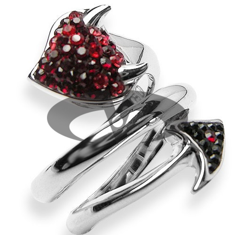 Anello Coda Diavolo argento e Swarovski neri&rossi Crystal Evolution