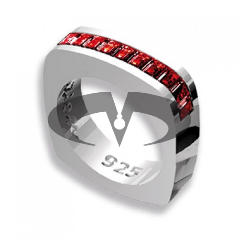 Anello Baguette in Argento con Swarovski rossi Crystal Evolution