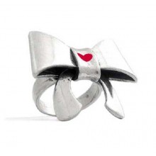 Anello in Argento Con Fiocco e Cuore Rosso Old School El Rana