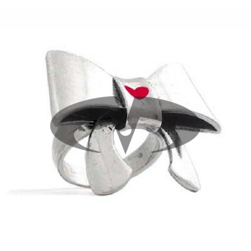 Anello in Argento Con Fiocco e Cuore Rosso Old School El Rana