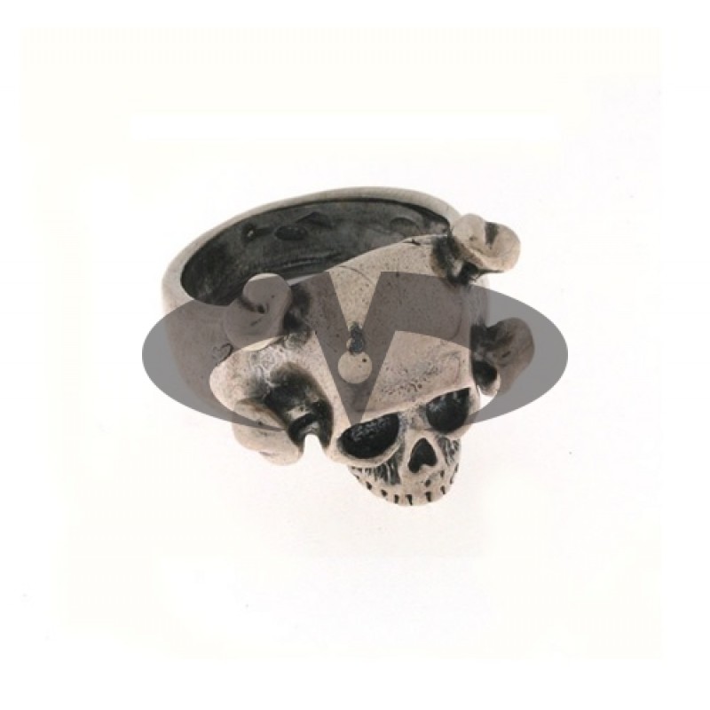 Anello in Argento con Teschio e Tibie Incrociate Old School El Rana