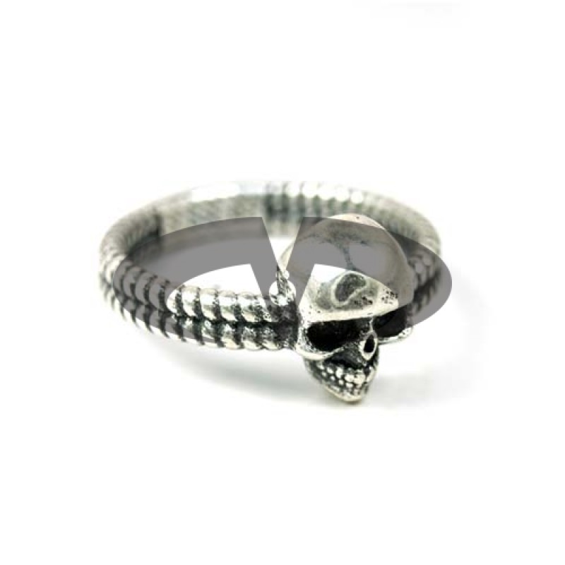 Anello in Argento Corda con Teschio Old School El Rana