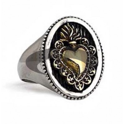 Anello Cuore Sacro in Argento Bicolore  El Rana