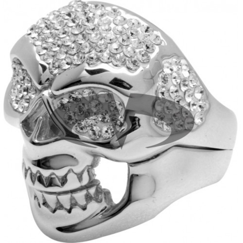Anello Argento Teschio Occhi Swarovski bianchi Crystal Evolution