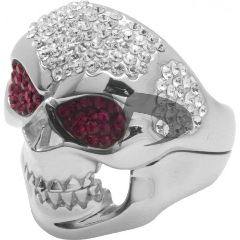 Anello Argento Teschio Occhi Swarovski rossi Crystal Evolution