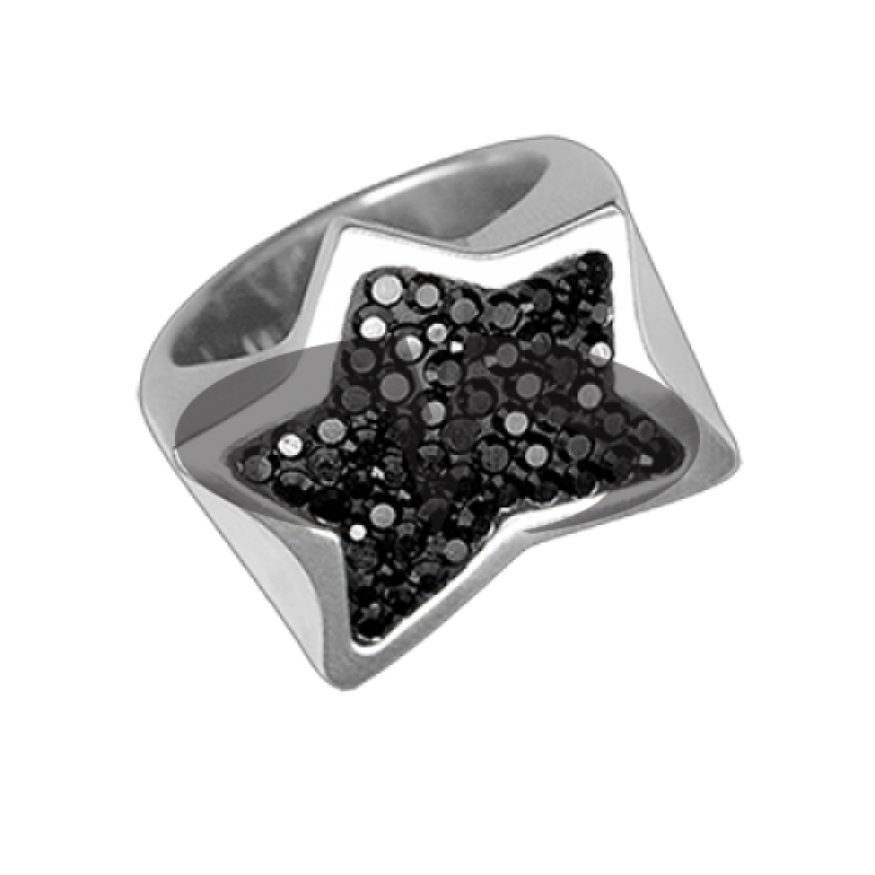 Anello Stella Argento e Swarovski neri Crystal Evolution