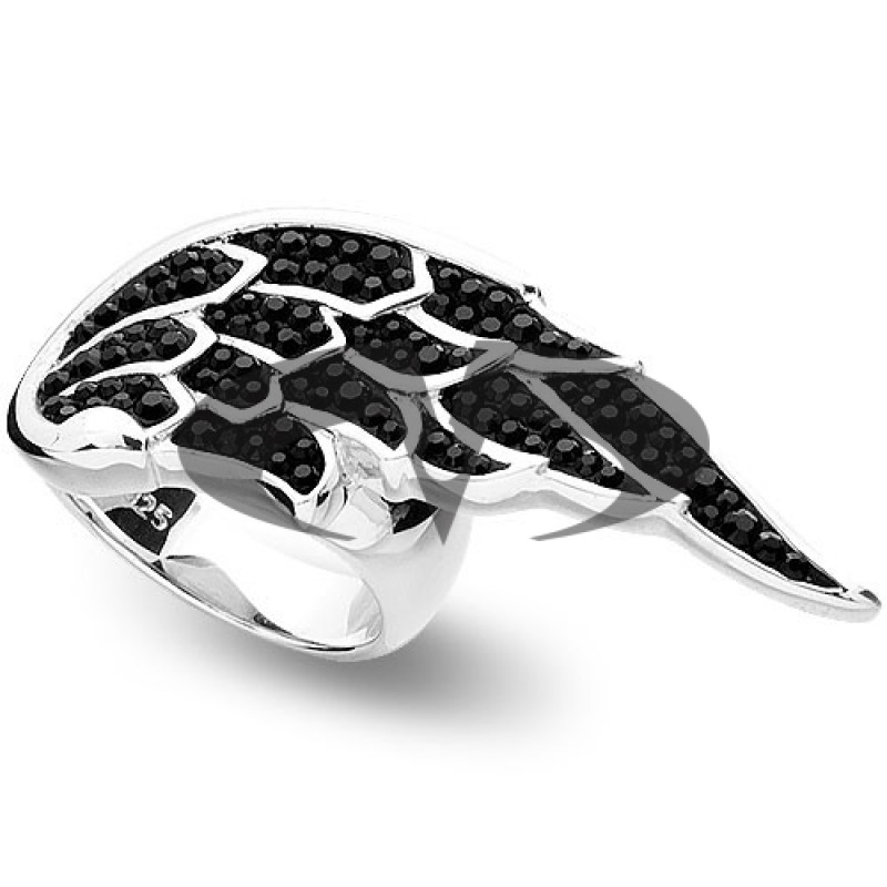 Anello Ala dAngelo in Argento con Swarovski neri Crystal Evolution