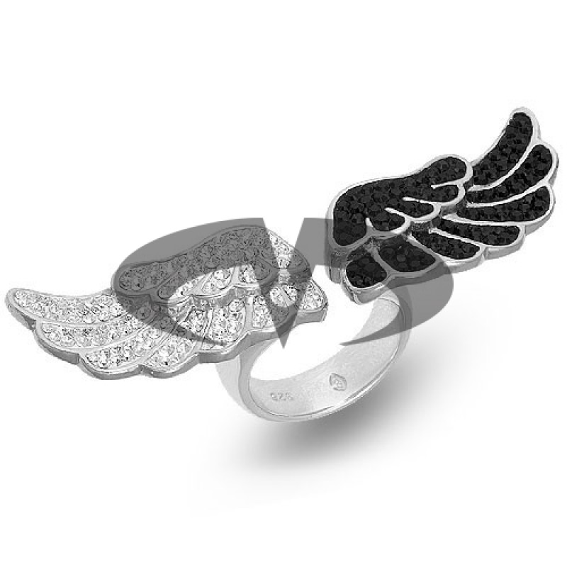 Anello Ali dAngelo Argento Swarovski bianchi e neri Crystal Evolution