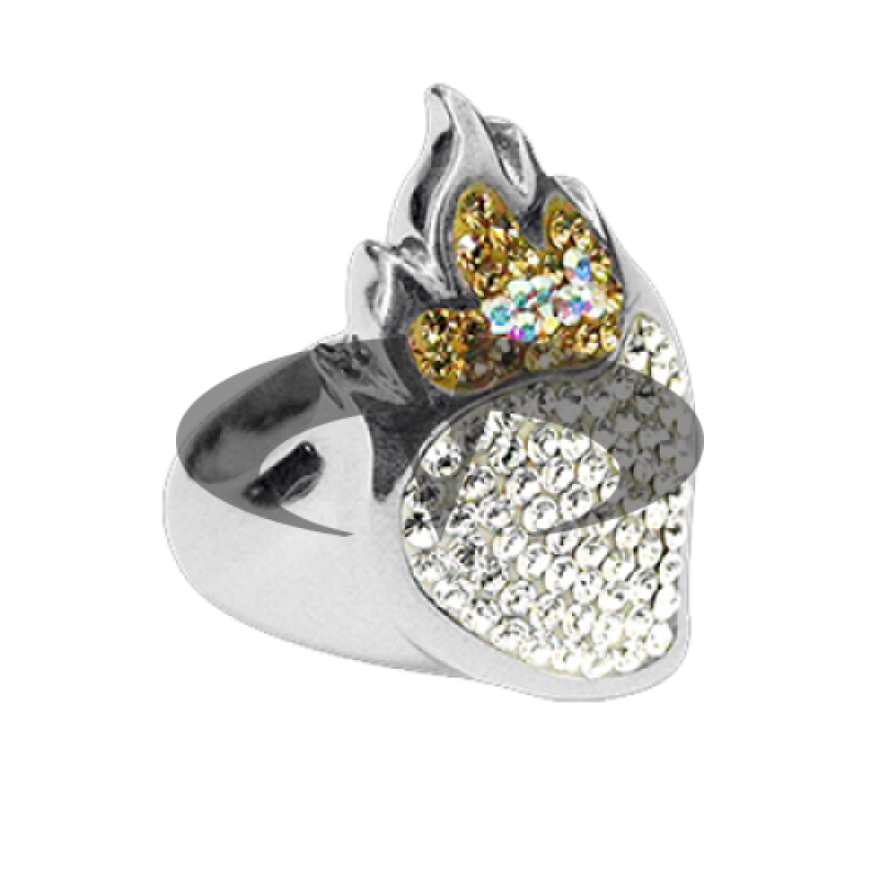 Anello Cuore Sacro Argento e Swarovski bianchi Crystal Evolution