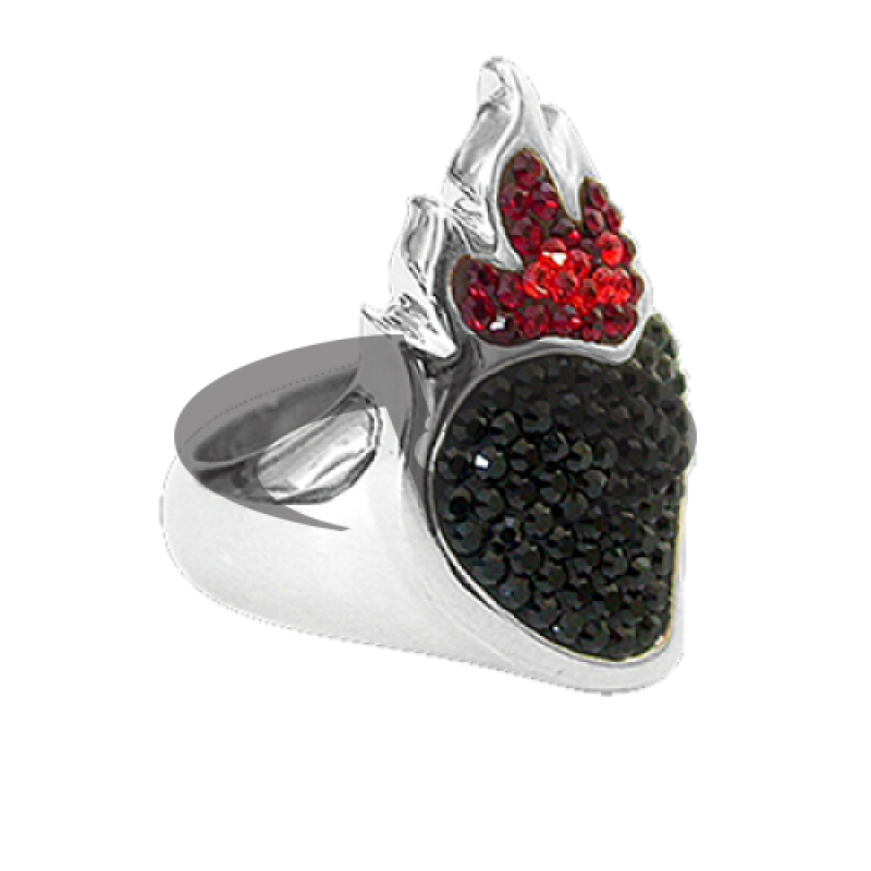 Anello Cuore Sacro Argento e Swarovski neri Crystal Evolution