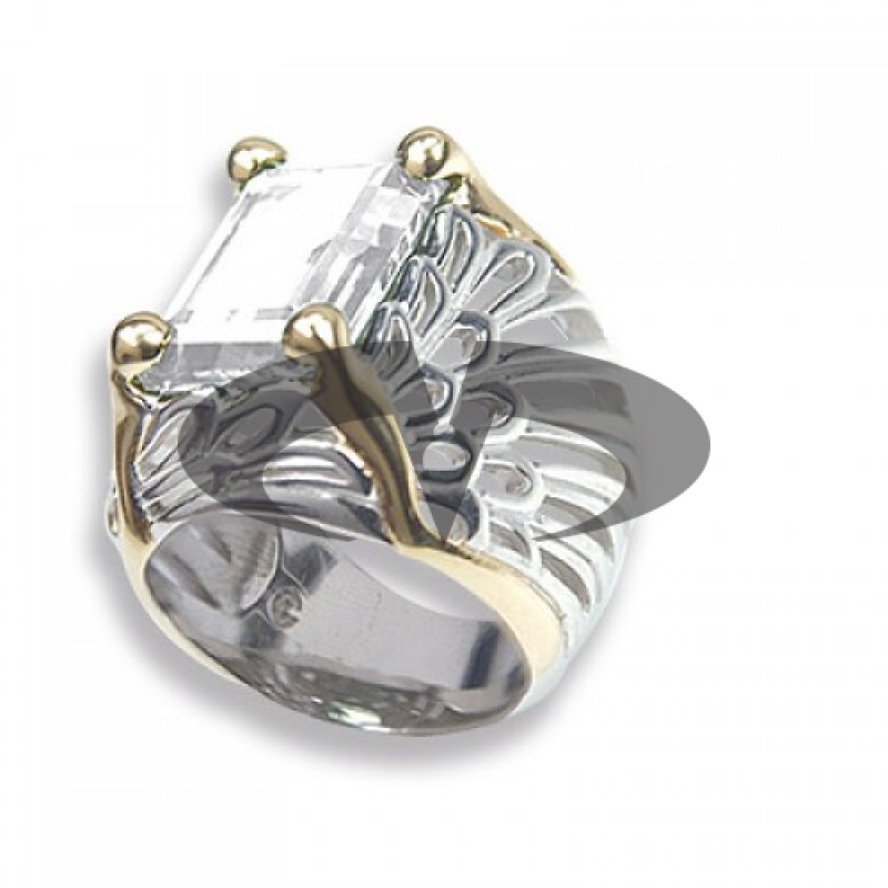 Silver gilt ring Wing with white Swarovski Crystal Evolution