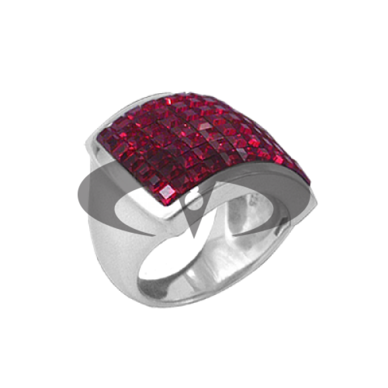 Anello Quadrato in Argento con Swarovski rossi Crystal Evolution