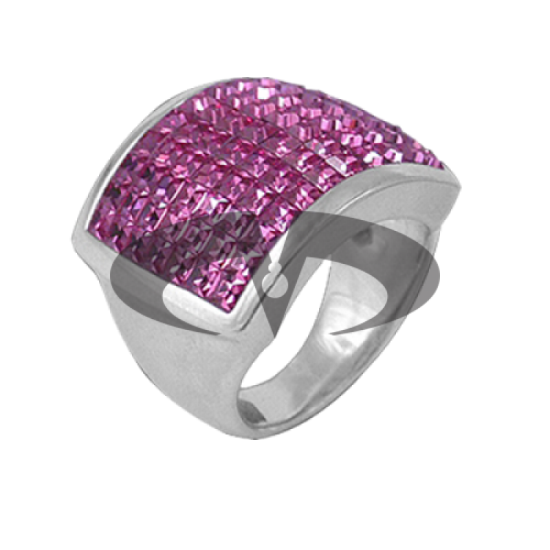 Anello Quadrato in Argento con Swarovski fucsia Crystal Evolution