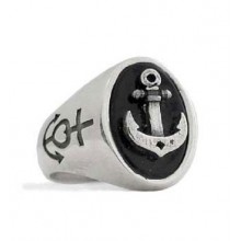 Anello Mignolo Ovale Argento Onice Ancora Old School El Rana