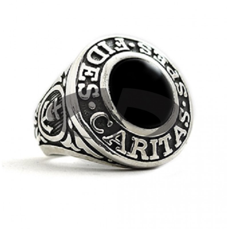 Anello  in Argento ed Onice Fides Spes Caritas El Rana