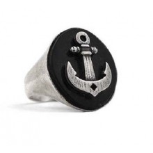 Anello con Ancora in Argento su Onice Tattoo Style El Rana