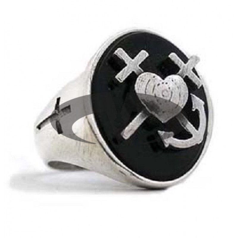 Anello Argento ed Onice doppia Fede Speranza Carità Croce El Rana