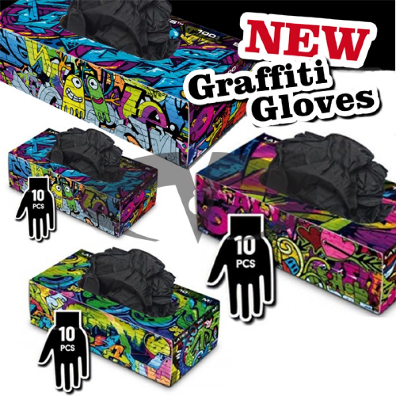 Graffiti-Handschuhe - Schwarze Latexhandschuhe - Box 10 Stück